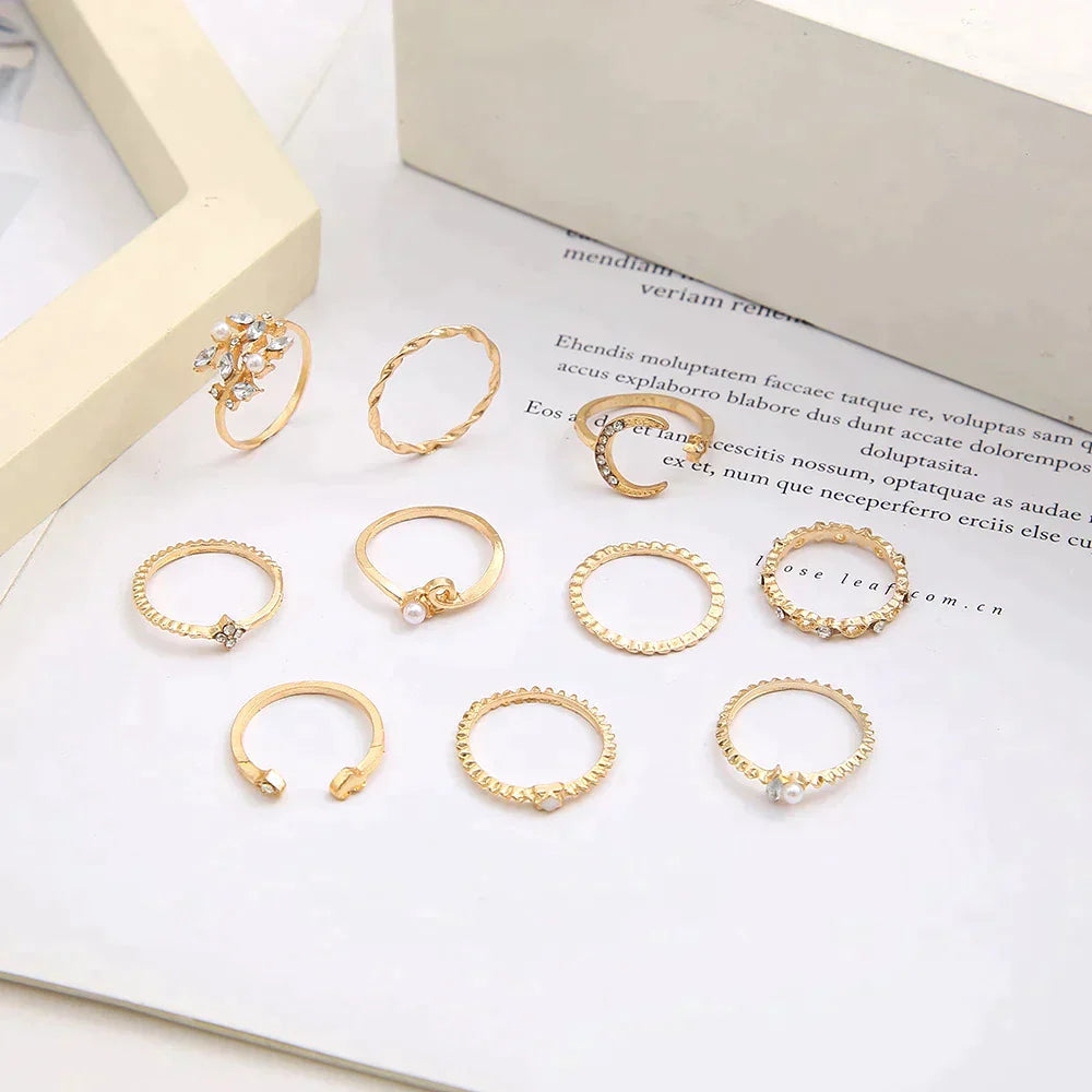 10 Pack Of Bohemian Silver And Gold Plated Rings-Charlottemode