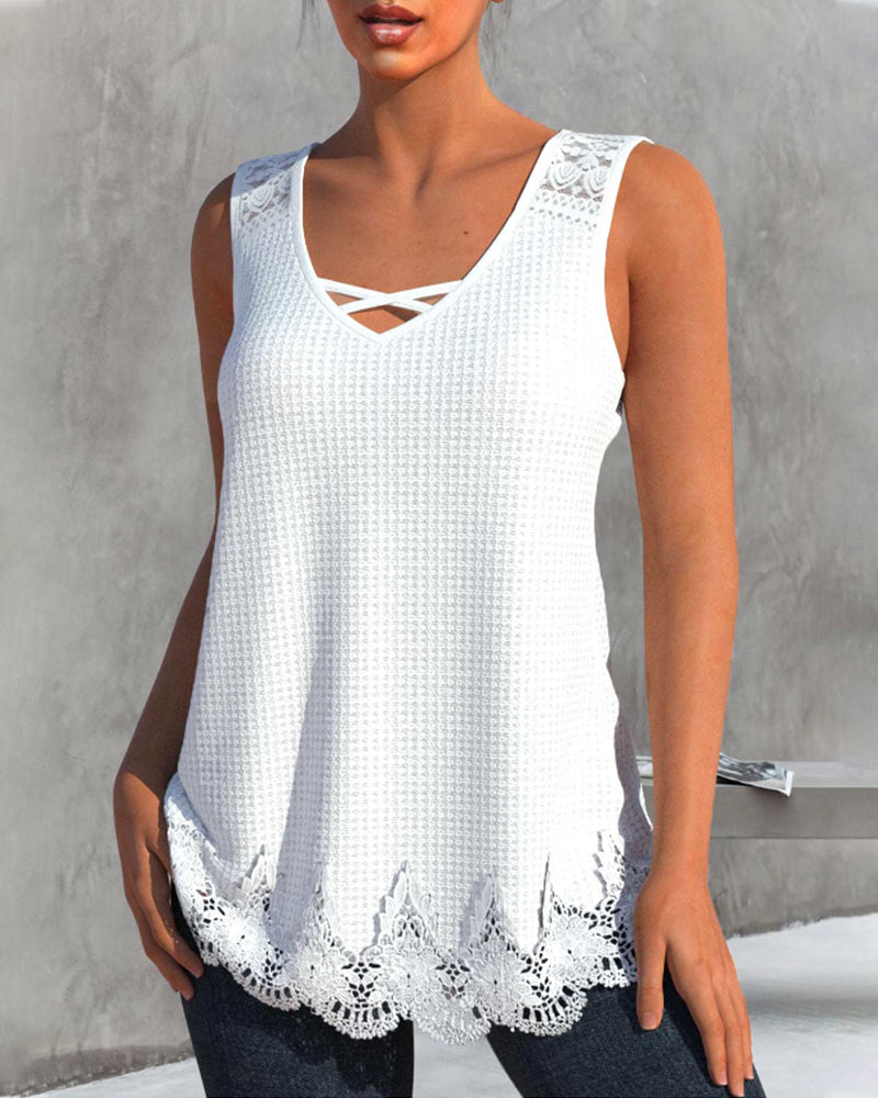 Lace V-Neck Tank Top-Charlottemode